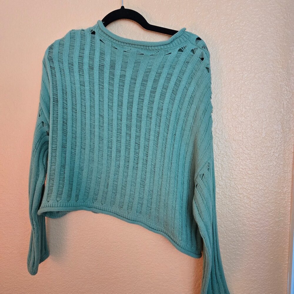 Dantelle Green Open-Knit Sheer Sweater | Lightweight Striped Pullover